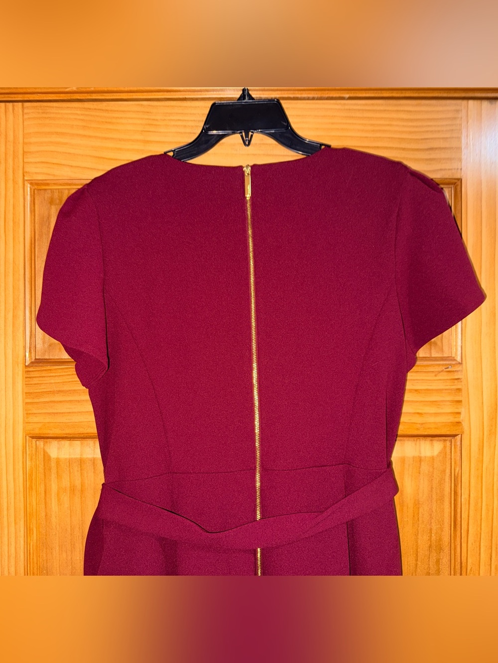 Calvin Klein Elegant Burgundy Jumpsuit w/Self Tie Belt, Tulip Sl & Pockets-16-EC - Picture 9 of 16